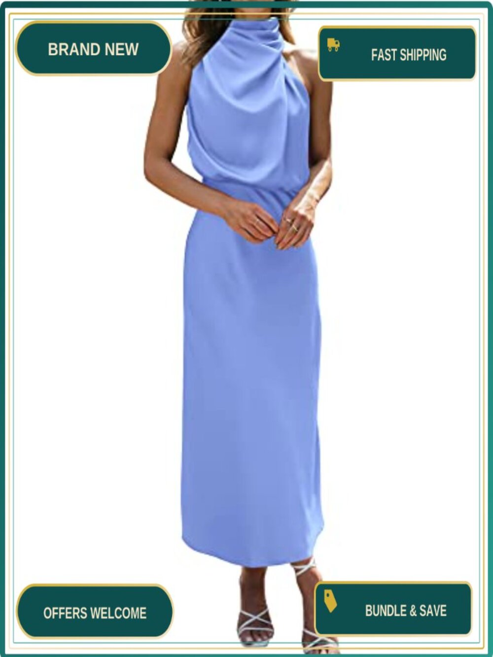 Satin Sleeveless Mock Neck Maxi Dress, Formal